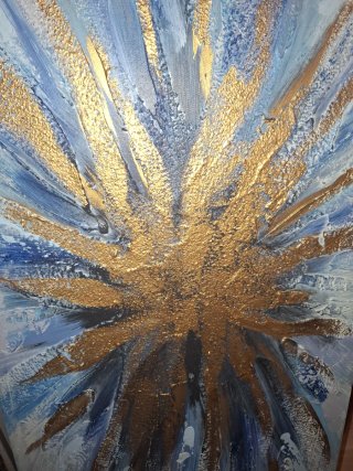 Cuadro abstracto azul y dorado