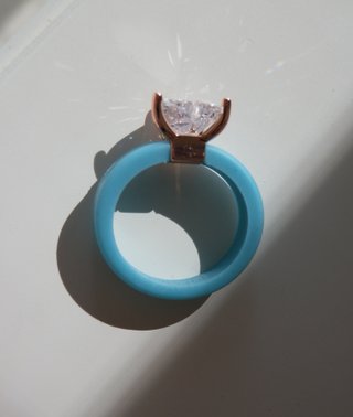 Anillo Silicona Corazón Azul Turquesa y Oro rosa