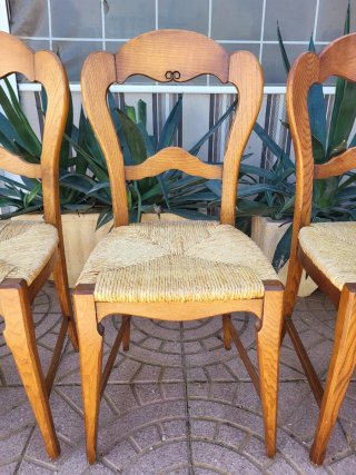 Juego de 4 sillas rústicas de madera y yute