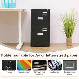 NUOVO! Armadio Archiviatore Metallico 2 Cassetti Nero
