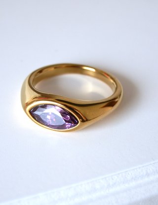 Anillo Eye Purple Acero y Oro 18K