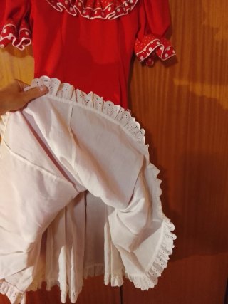 Vestido Flamenca Rojo Lunares Blanco