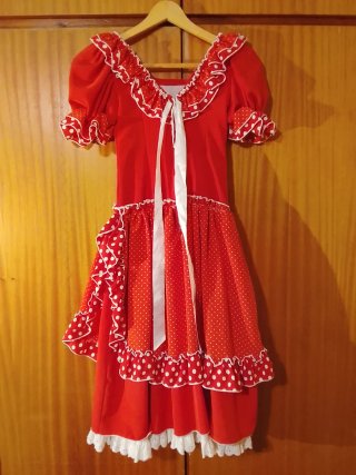 Vestido Flamenca Rojo Lunares Blanco