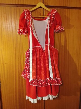 Vestido Flamenca Rojo Lunares Blanco