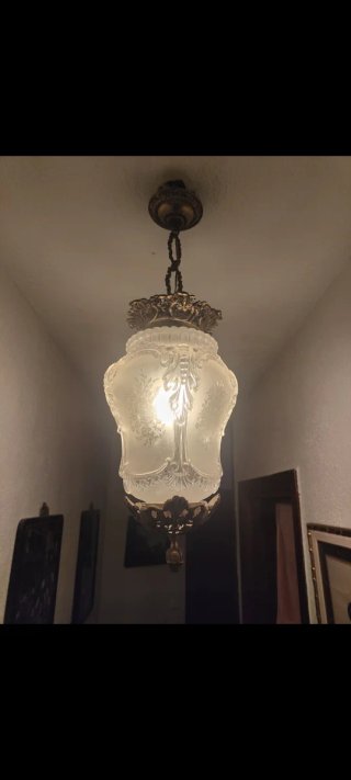 Lámpara de techo antigua de cristal y bronce