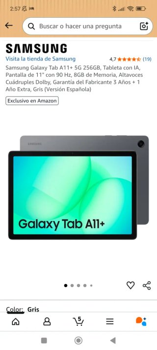 Samsung Galaxy Tab A11+ 256GB Gris (Sin Abrir)