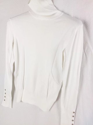 Maglione Dolcevita Bianco con Dettagli ai Polsi