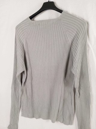 Maglione a Maglia a Coste Grigia