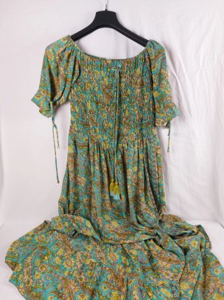 Maxi Abito Floreale Seta Mezze Maniche Vintage