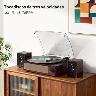 TRYNNAY Tocadiscos Bluetooth 3 Vel Altavoces Rojo