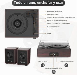 TRYNNAY Tocadiscos Bluetooth 3 Vel Altavoces Rojo