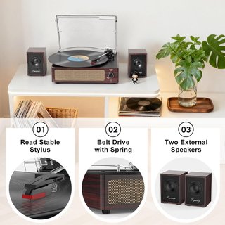 TRYNNAY Tocadiscos Bluetooth 3 Vel Altavoces Rojo