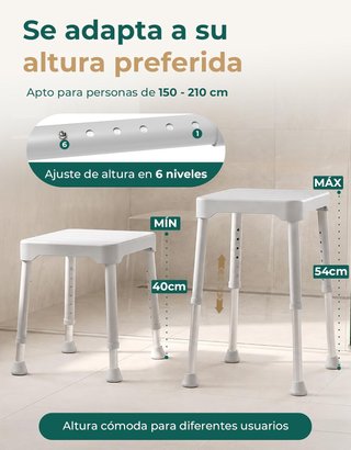 LUCKFAITH Taburete Ducha 160kg 40-54cm Blanco