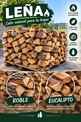 Leña de carballo e eucalipto seca para cheminea