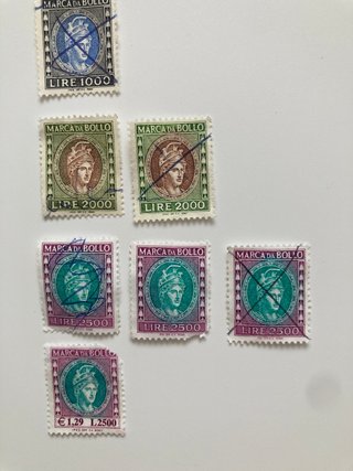 Lotto marca da bollo Lire 100, 300, 500, 1000