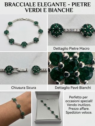 Bracciale elegante pietre verdi e bianche