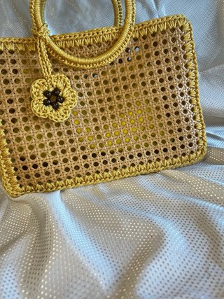 Borsa uncinetto beige e gialla