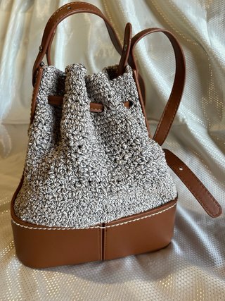Borsa uncinetto beige e marrone