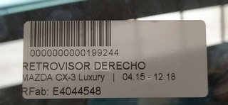 RETROVISOR DERECHO MAZDA CX-3 Luxury
