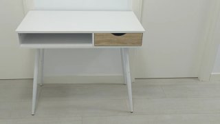 Escritorio blanco con cajón de madera
