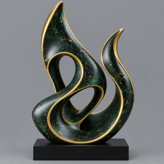 Escultura Moderna negra, Verde y Dorada