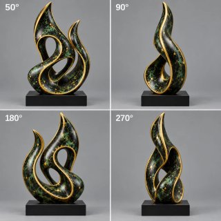 Escultura Moderna negra, Verde y Dorada