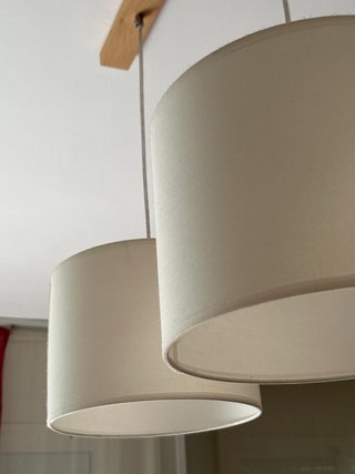 Lámpara colgante comedor madera y tela