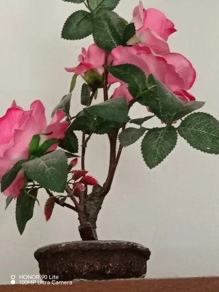Bonsai Rosa Artificiale Seta H 50cm