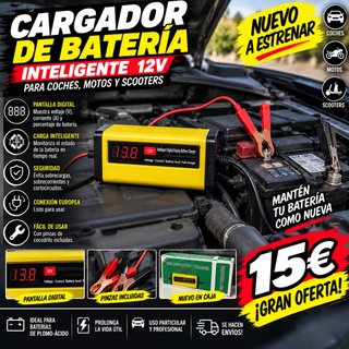 Cargador Batería Coche Moto Scooter 12V