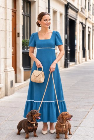 Vestido largo azul estilo vintage