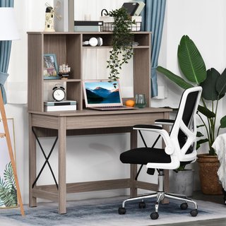 Escritorio Moderno para Computadora con Estantes Abiertos, Escritorio con Librería de Madera, Mesa para PC, para Oficina, Estudio y Dormitorio, 105X50X137.5Cm, Marrón