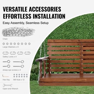 Columpio de Madera de 5 pies, Columpio de banco para Patio y Jardín, Capacidad de Carga Mejorada de 880 lbs, Banco Columpio de Alta Resistencia con Cadenas de Suspensión para Exteriores, Marrón