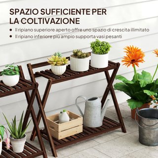 Juego de 2 Soportes para Plantas de 2 Niveles para Interiores y Exteriores, Estante para Plantas de Madera de Abeto, para Patio, Jardín, Balcón, 73X36X64 Cm, Marrón Quemado