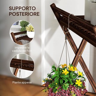 Juego de 2 Soportes para Plantas de 2 Niveles para Interiores y Exteriores, Estante para Plantas de Madera de Abeto, para Patio, Jardín, Balcón, 73X36X64 Cm, Marrón Quemado