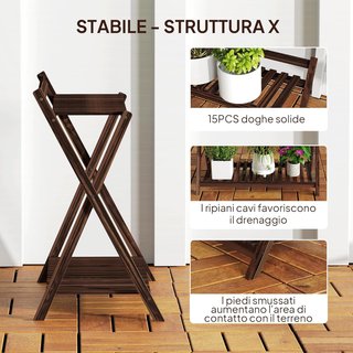 Juego de 2 Soportes para Plantas de 2 Niveles para Interiores y Exteriores, Estante para Plantas de Madera de Abeto, para Patio, Jardín, Balcón, 73X36X64 Cm, Marrón Quemado