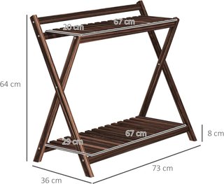 Juego de 2 Soportes para Plantas de 2 Niveles para Interiores y Exteriores, Estante para Plantas de Madera de Abeto, para Patio, Jardín, Balcón, 73X36X64 Cm, Marrón Quemado