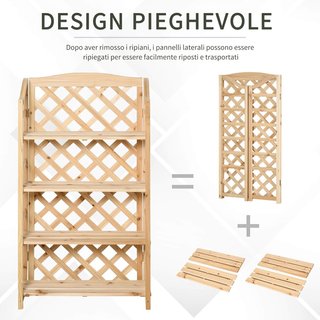Estante para Plantas de Exterior, Macetero Plegable con 4 Estantes Ajustables, Mobiliario de Jardín y Casa de Madera, 67X33X123Cm