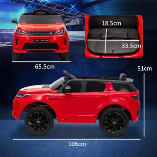 Coche Eléctrico para Niños de 3-6 Años 12V Licencia Land Rover Discovery, 3-5Km/H Coche Eléctrico para Niños Con 2 Motores, Control Remoto, Cinturón, Música, Claxon y Faros, Rojo