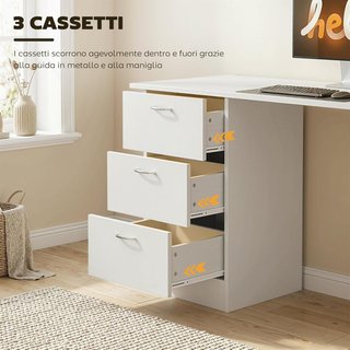 Escritorio Porta PC Con 3 Cajones Y 3 Estantes, Escritorio para Dormitorio Y Oficina en Madera 120X49X72Cm Blanco