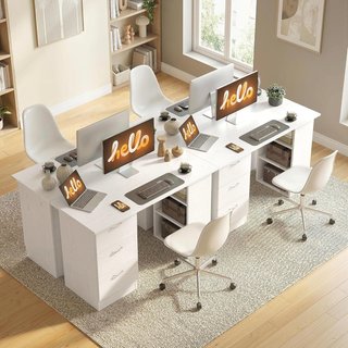 Escritorio Porta PC Con 3 Cajones Y 3 Estantes, Escritorio para Dormitorio Y Oficina en Madera 120X49X72Cm Blanco