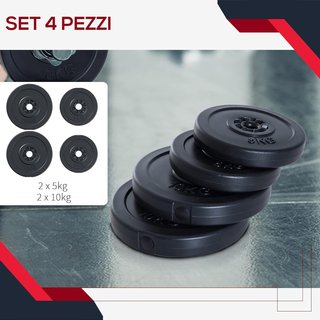Juego de 4 Discos de Peso para Barra y Mancuernas Peso Total 30Kg, 2X5Kg y 2X10Kg, Negro
