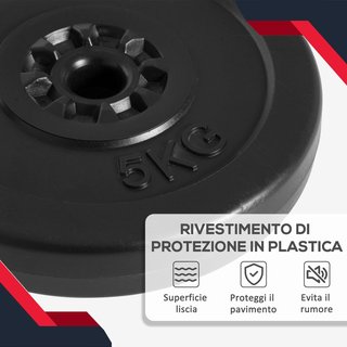Juego de 4 Discos de Peso para Barra y Mancuernas Peso Total 30Kg, 2X5Kg y 2X10Kg, Negro