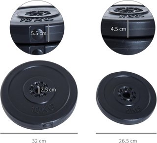 Juego de 4 Discos de Peso para Barra y Mancuernas Peso Total 30Kg, 2X5Kg y 2X10Kg, Negro
