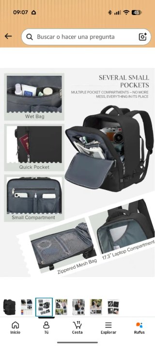 Mochila Viaje Cabina 55x40x20 Negra