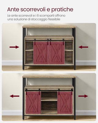 Credenza, Mueble de Cocina, Armario Organizador, Con 2 Puertas Correderas, 33 X 100 X 80 Cm, Estantes Ajustables, Estilo Country, para Salón, Marrón Turquesa y Negro Tinta