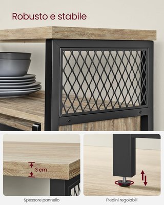 Credenza, Mueble de Cocina, Armario Organizador, Con 2 Puertas Correderas, 33 X 100 X 80 Cm, Estantes Ajustables, Estilo Country, para Salón, Marrón Turquesa y Negro Tinta