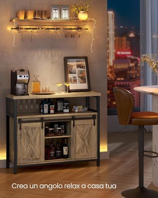 Credenza, Mueble de Cocina, Armario Organizador, Con 2 Puertas Correderas, 33 X 100 X 80 Cm, Estantes Ajustables, Estilo Country, para Salón, Marrón Turquesa y Negro Tinta