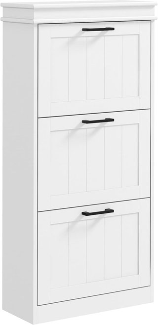 Zapatero Ahorrador de Espacio con 3 Cajones Plegables para 15 Pares de Zapatos, Mueble para Zapatos con Estante Ajustable, 54X24X117.5 Cm, Blanco
