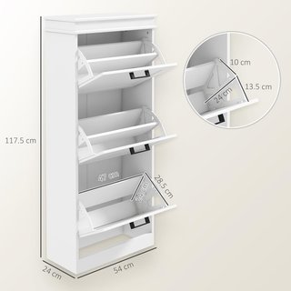 Zapatero Ahorrador de Espacio con 3 Cajones Plegables para 15 Pares de Zapatos, Mueble para Zapatos con Estante Ajustable, 54X24X117.5 Cm, Blanco