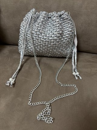 Borsa uncinetto argento con catena